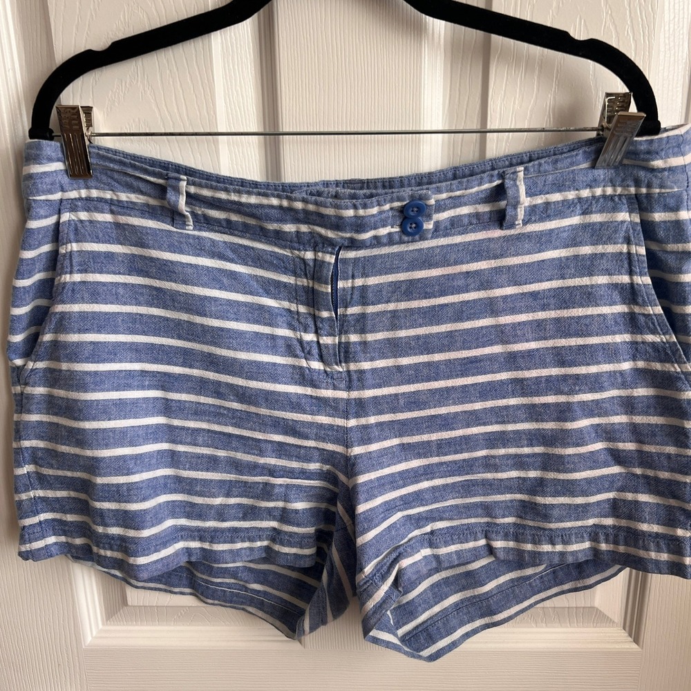 Vineyard Vines Women's Striped Blue‎ White Casual Shorts Size 14 Linen